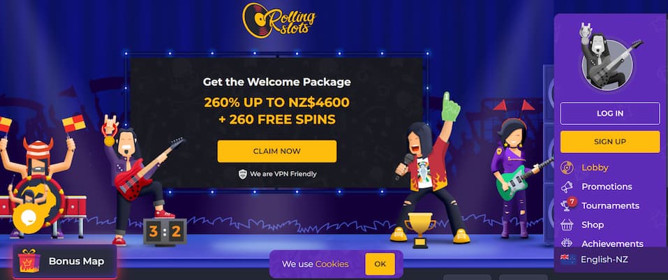 Rolling Slots Casino Home Page New Zealand