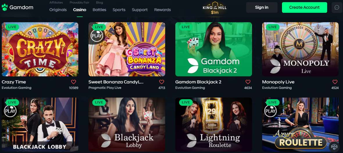 Gamdom Live Casino Games