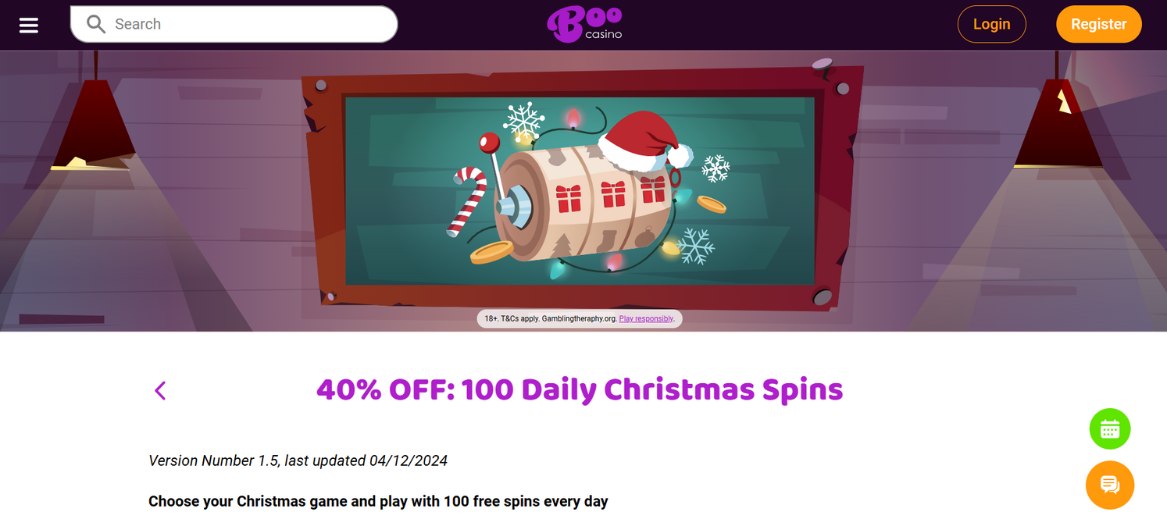 Boo Casino's Christmas Bonus Spins