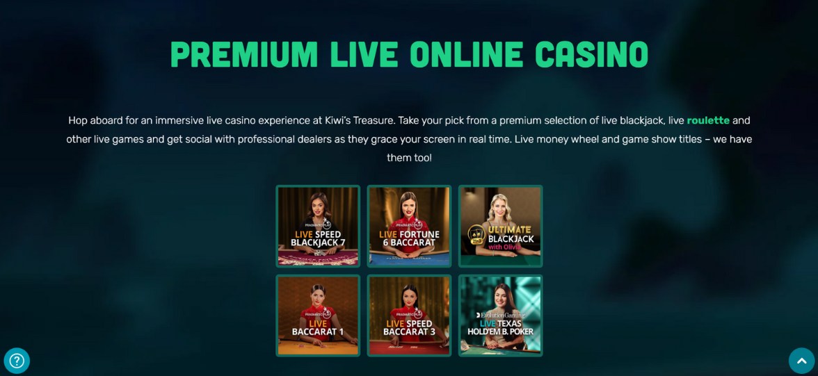 Kiwi's Treasure Live Casino Section