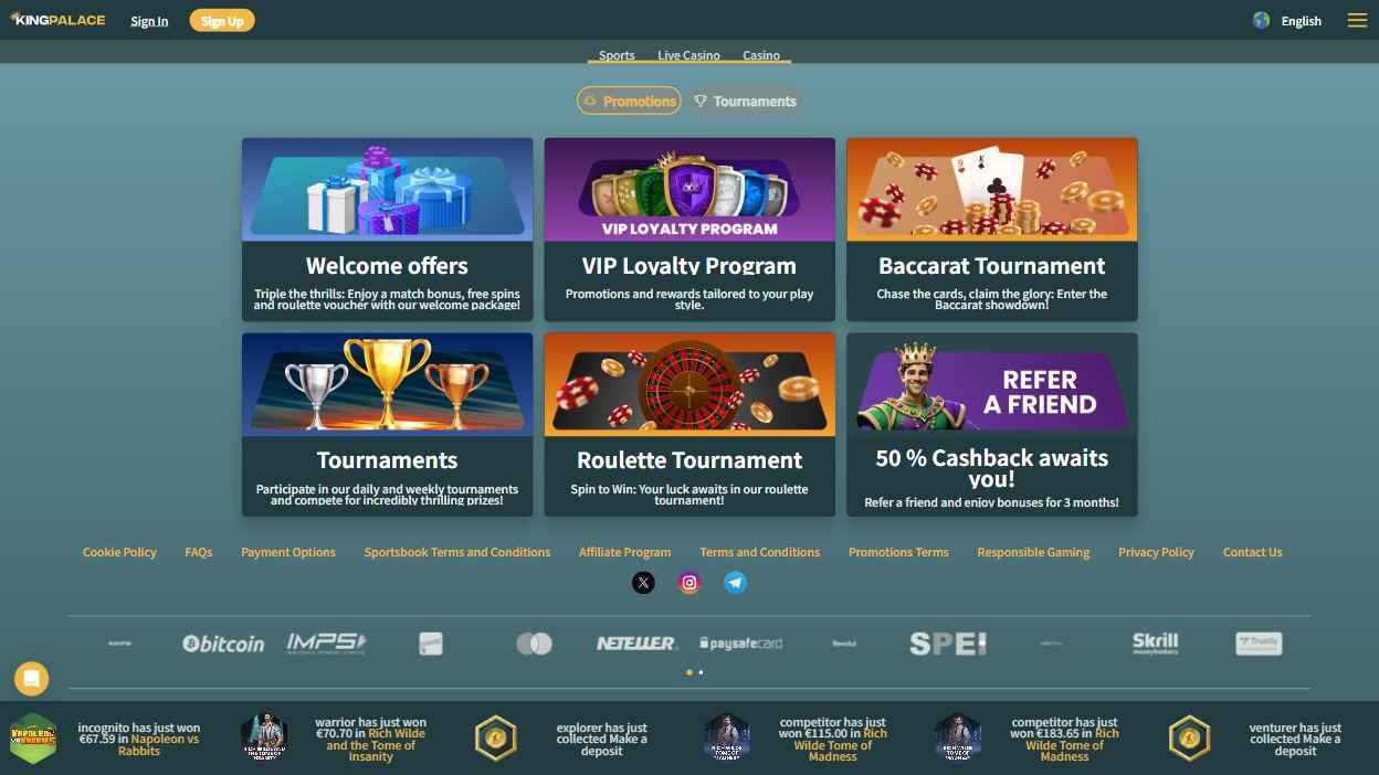 KingPalace Casino Bonuses and Promotions